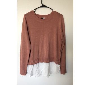 Faux button down under knit sweater